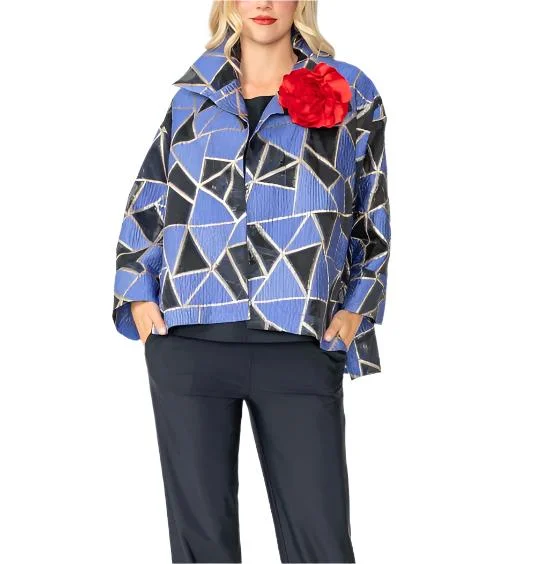 IC Collection Geometric Metallic Jacquard Jacket in Blue - 6755J-BLU