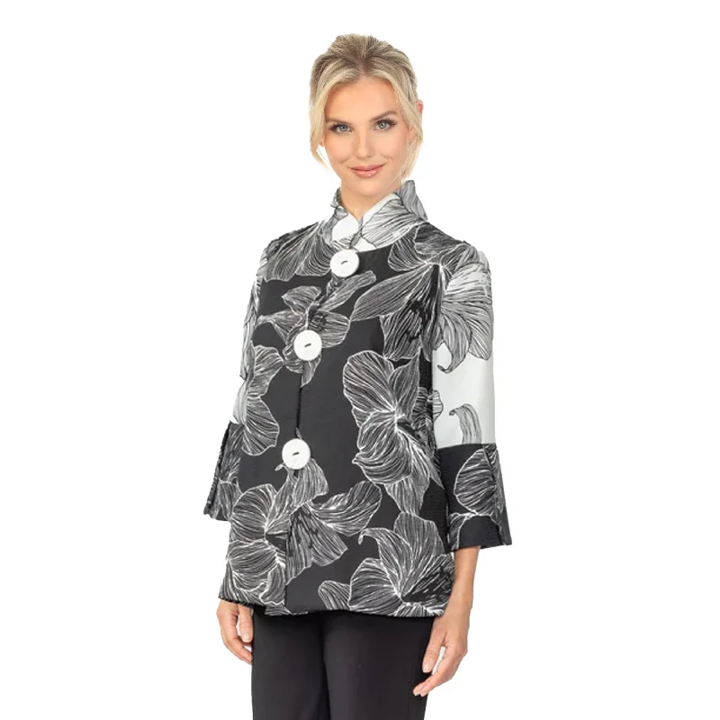 IC Collection Two-Tone Black & White Floral Jacket - 7011J