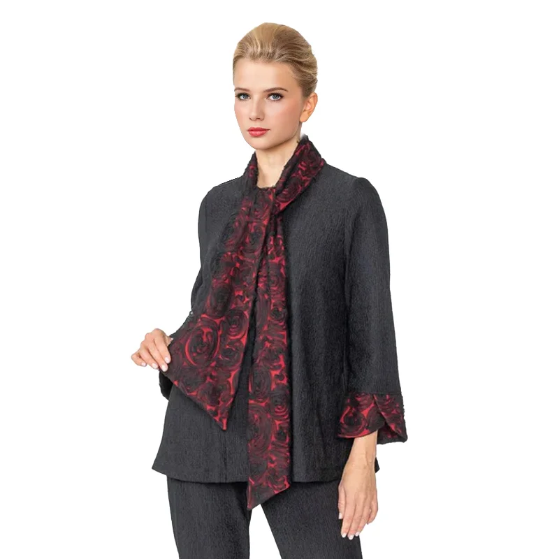 IC Collection Lace Trim Scarf Jacket in Red/Black - 6939J-RD