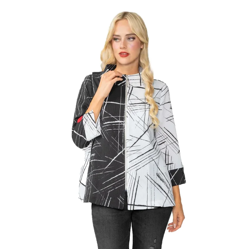 IC Collection "Pick up Stix" Black & White Zip Front Jacket - 7034J