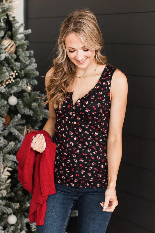 Passionate About You Floral Tank Top- Black & Red