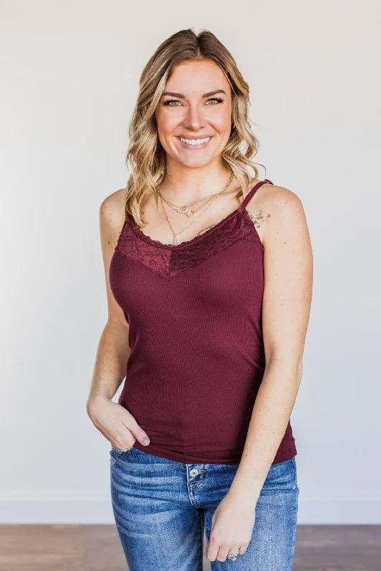 Pulse Basics All You Ever Wanted Lace Tank- Burgundy