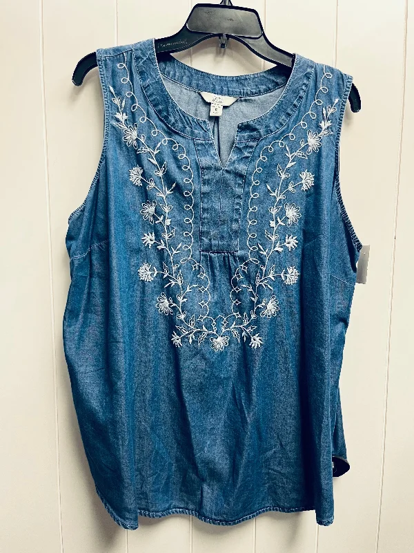 Top Sleeveless By Croft And Barrow In Blue Denim, Size: 1x